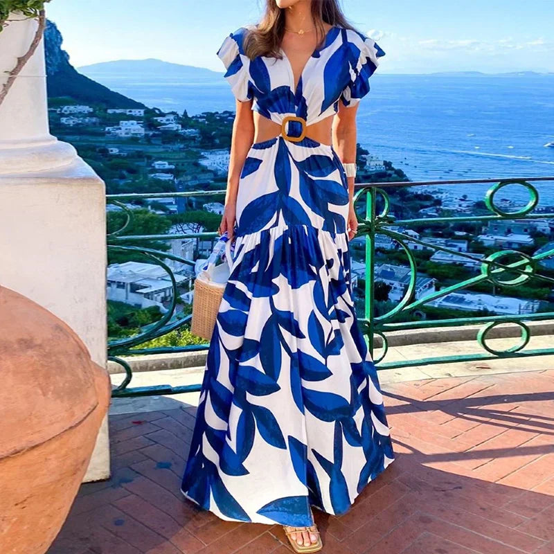 Liv | Summer Butterfly Maxi: Women's Fashion V-Neck Backless Dress