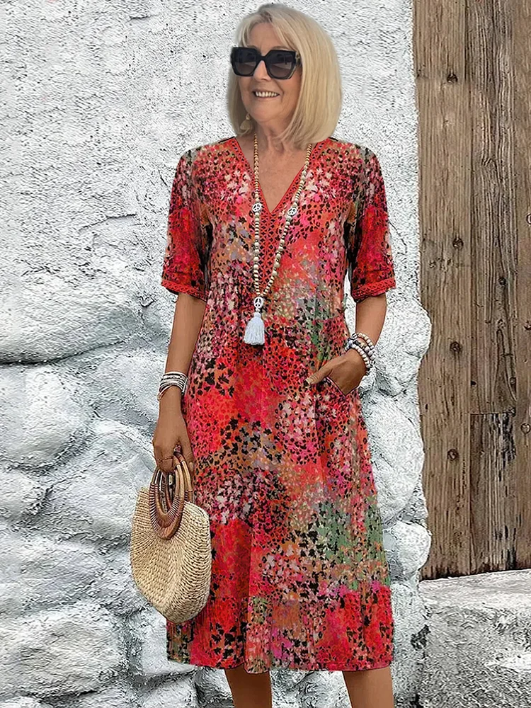 GLORIA | VIBRANT MIDI DRESS WITH ELEGANT TUMMY COVERAGE