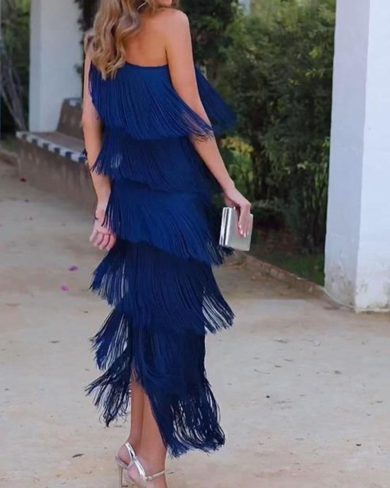 Endora | Off Shoulder Elegant Fringe Dress
