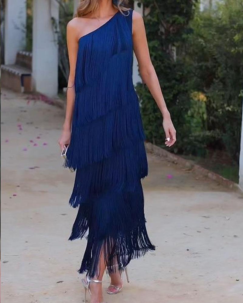 Endora | Off Shoulder Elegant Fringe Dress