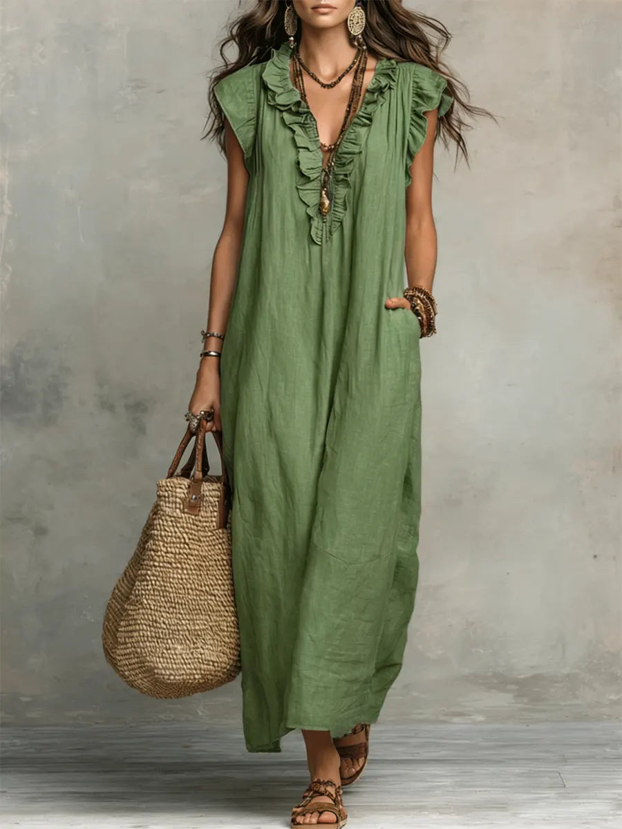 Camélia | Long Bohemian Linen & Cotton Dress