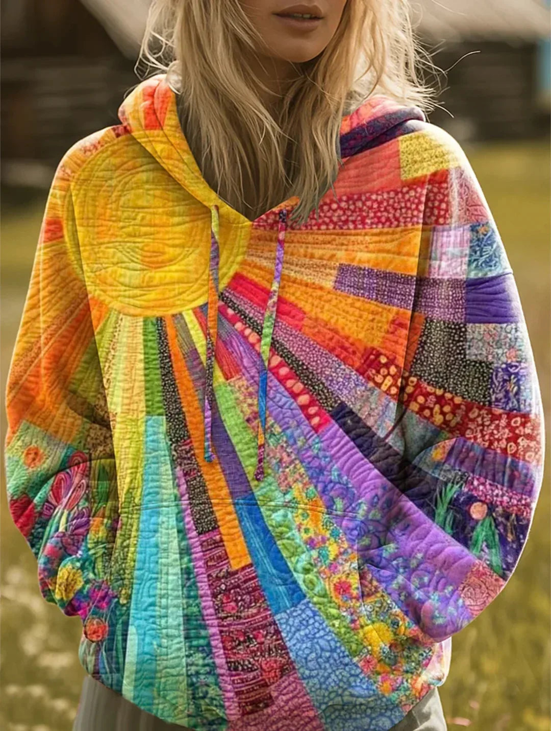 Alaya | Bohemian Multicolor Patchwork Hoodie