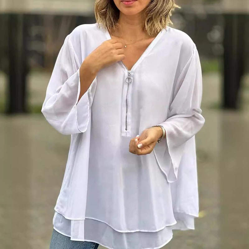 Jayne | Chiffon Zipper Blouse