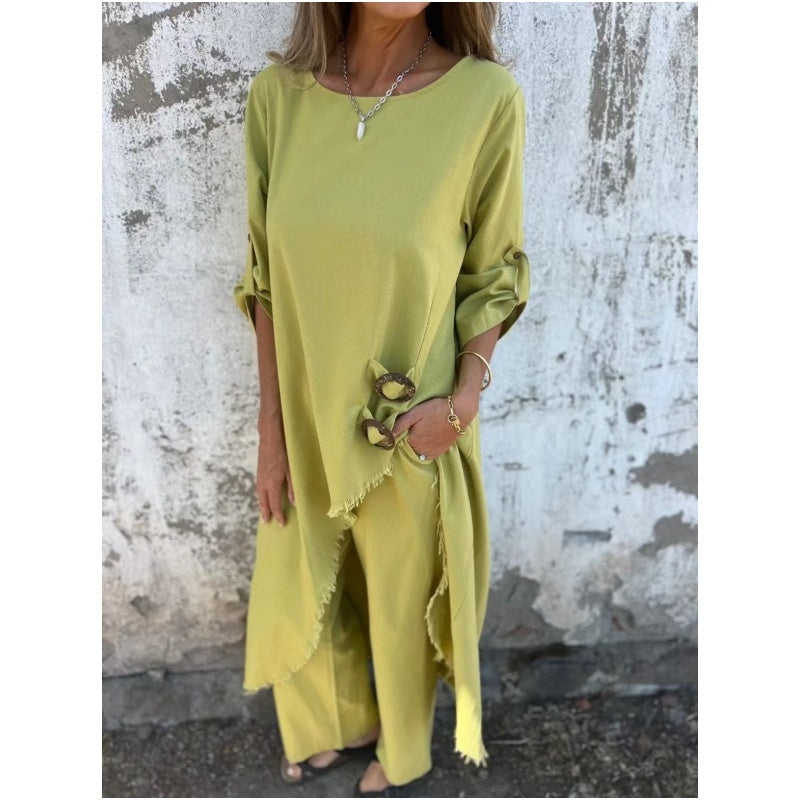 Sophia | Linen Dress + Pants - Comfortable Two-Piece Set