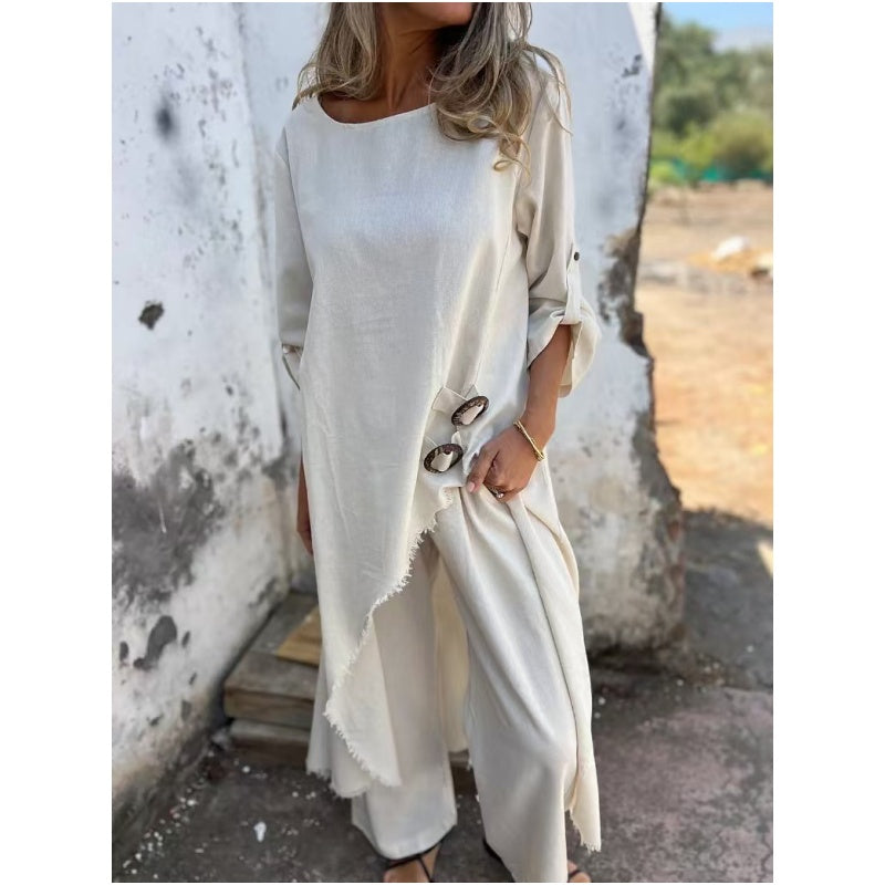 Sophia | Linen Dress + Pants - Comfortable Two-Piece Set