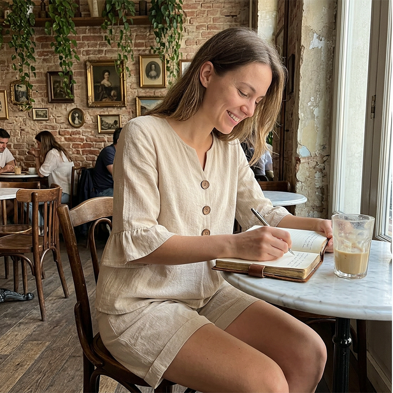Donna | Set with a V-neck, ruffles on the sleeves, and pockets